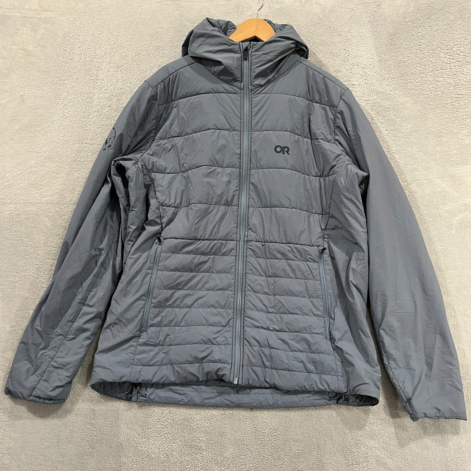 Outdoor Research Mens Xl Shadow Insulated Hoodie Puffer Jacket Zip Quilted Blue